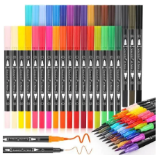 Dual Tip Brush Marker Pen, Colored Pen Fine Point Art Marker & Brush Highlighter Pen for Adult Coloring Hand Lettering Writing Planner Art Supplier(12 Colors Pen black bodySet) (P-3509)