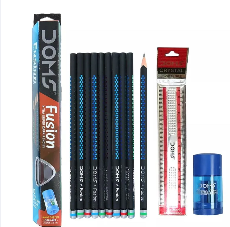 Doms Fusion X-Tra Super Dark Pencils - 10pcs With Free 1 Eraser 1 Sharpner and 1 (P-3499)