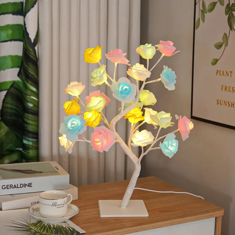 Tabletop Bonsai Tree,LED Rose Flower Tree,Table Rose Tree Lights Girls Gift for Mom Birthday Wedding Christmas Valentine's Day Party Decor (P-1344)