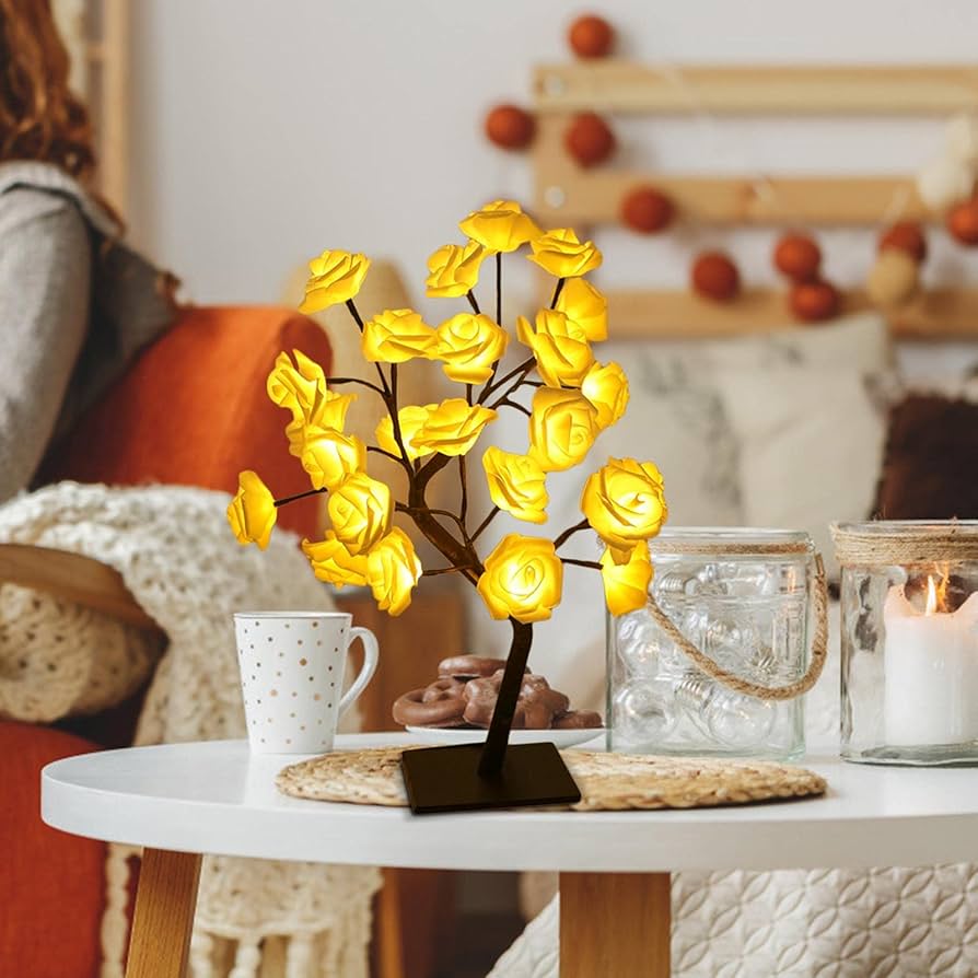 TERGAYEE Tabletop Bonsai Tree,LED Rose Flower Tree,Table Rose Tree Lights Girls Gift for Mom Birthday Wedding Christmas Valentine's Day Party Decor (P-1343)