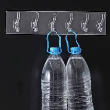 Transparent double 6 hook adhesive hanger for kitchen and bathroom (P-290)