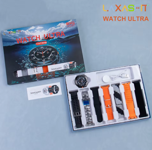 LAXASFIT Smart Watch 7+1 Set Bluetooth Call Message Reminder Health Monitor Multiple Bands Switchable Smartwatch For IOS/Android (P-3239)