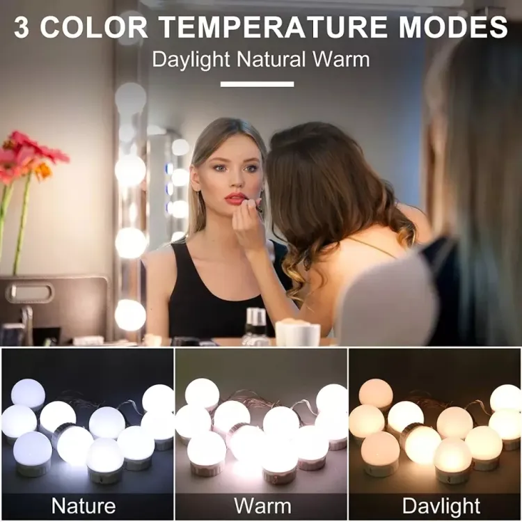 12v dressing table usb kit beauty mirror light 3 color 10 bulb dimming makeup lamp led hollywood fill cosmetic light (P-3185)