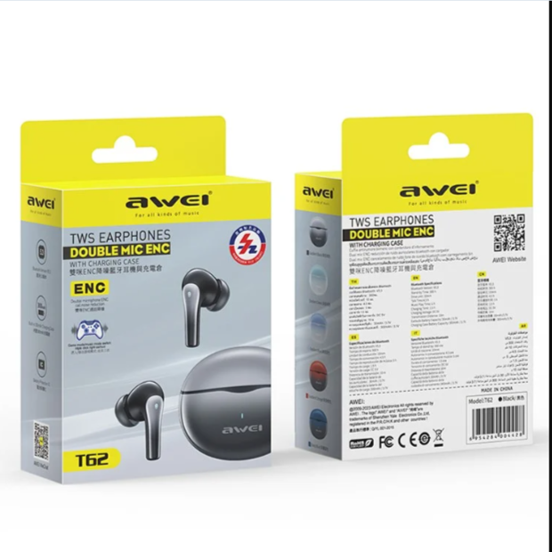 AWEI T62 ENC True Wireless Earphone Double MIC ( 6 Month Official Warranty ) (P-3109)