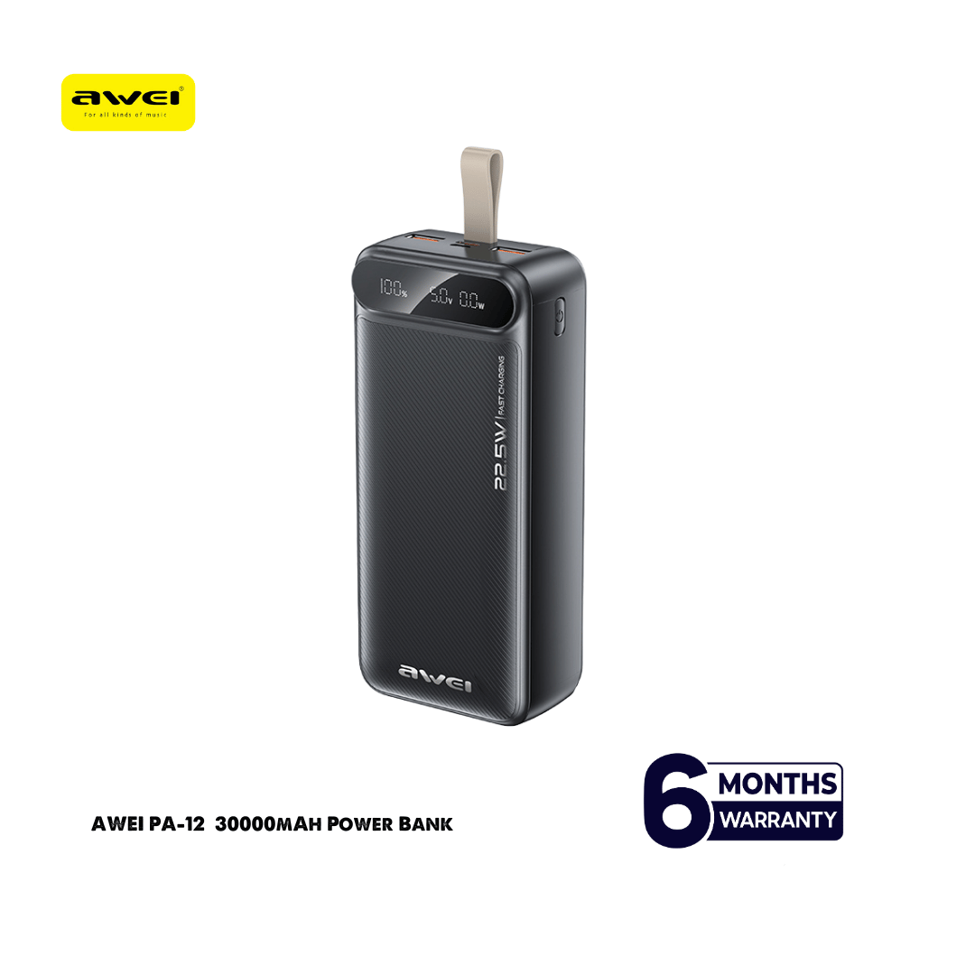 Awei PA-12 30000mah 22.5W PD Supported Fast Charging Powerbank (P-3100)