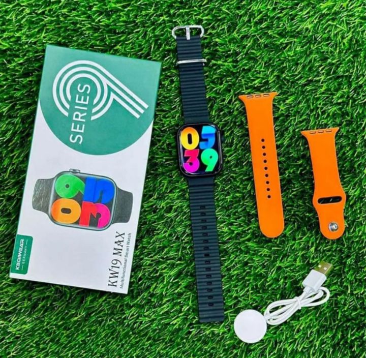 KW19 max 2.5D Curve Infinity Full HD IPS Display multicoloured double strap apple watch Series 9 watch for men women children ( Only Black ) (P-2842)