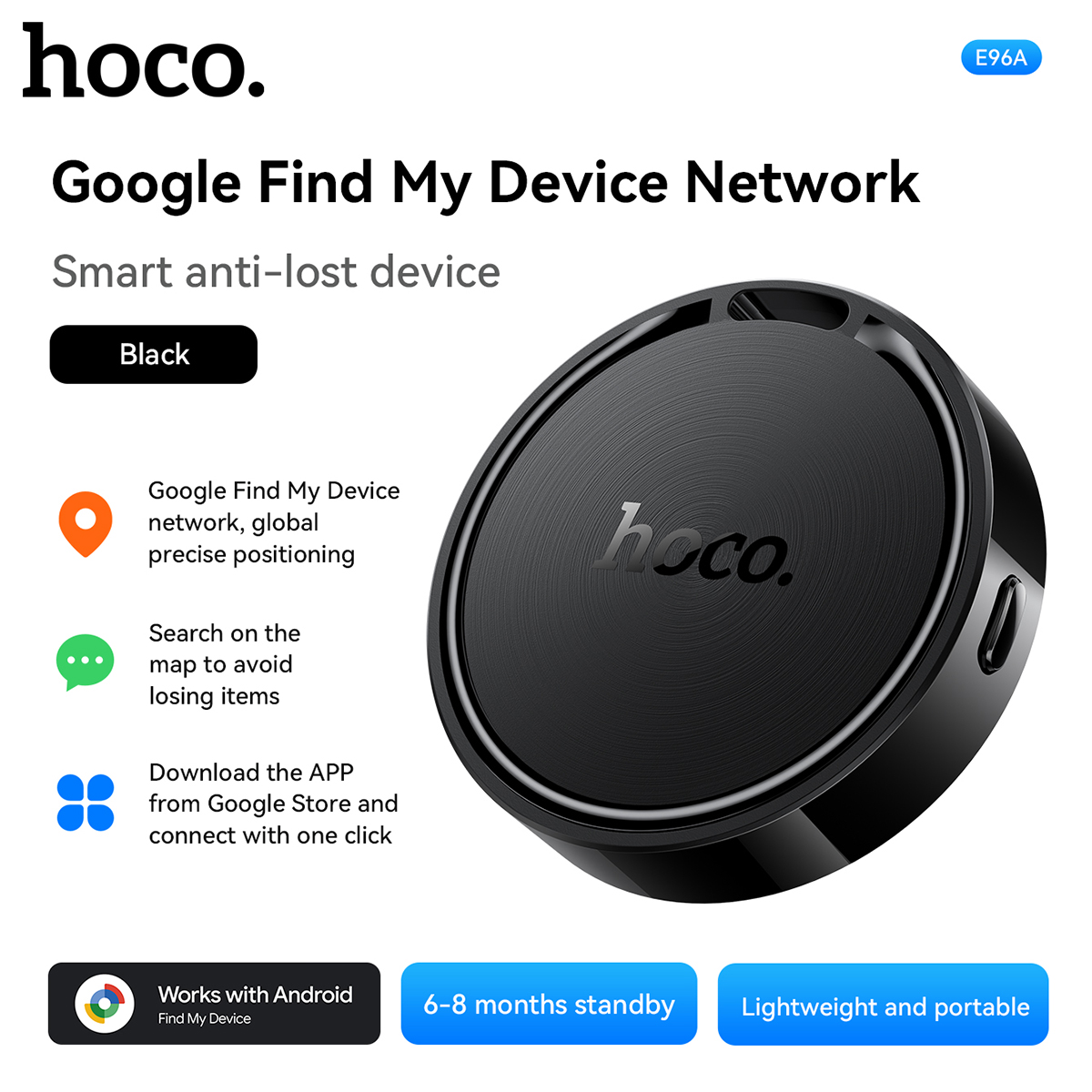 Hoco O Tag Intelligent Positioning Anti-Lost Device E96A Busca – Support Google Find My Network [Suitable for Android] (P-2683)